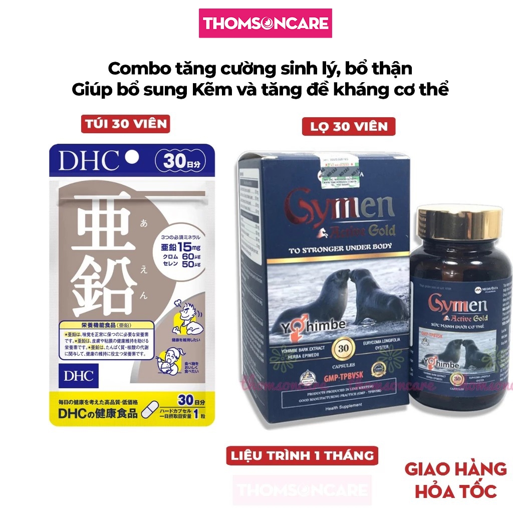 Combo tăng đề kháng, sinh lý DHC Kẽm 30v và Gymen 30v- Giúp bổ thận tráng dương, tăng cường sinh lí,