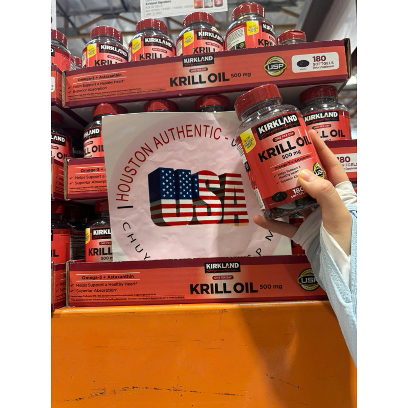 [ ĐỦ BILL STORE + AIR] Dầu nhuyễn thể Kirkland Krill Oil Omega3 + Astaxanthin 500mg 160 viên _ Live 