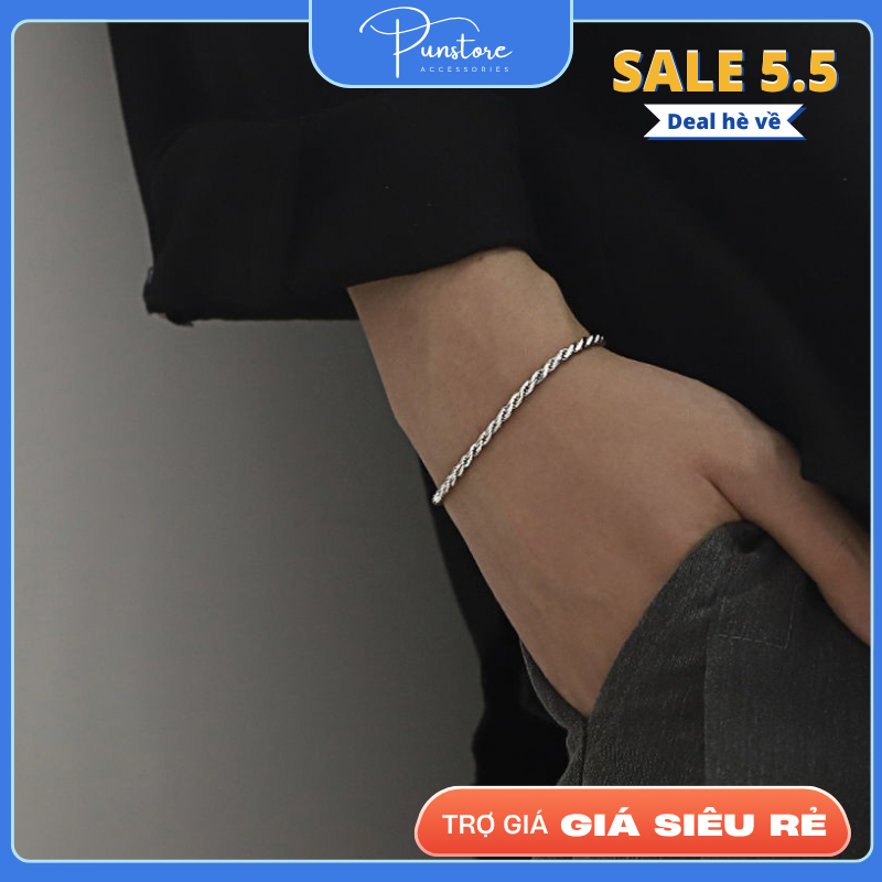 Vòng tay Nam nữ PUN kiểu xoắn thép titan cao cấp màu bạc, màu vàng, lắc tay phong cách cao cấp - Lắc