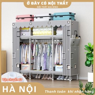 Tủ quần áo vải Khung Thép Cỡ Lớn Tủ Vải 3D 5 buồng 10 ngăn Tháo lắp đa năng có rèm chắn bụi