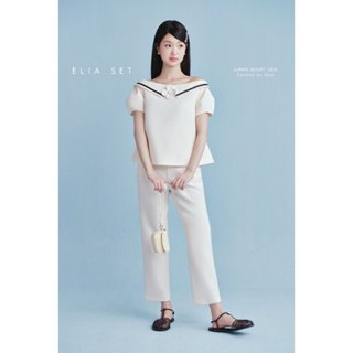 JOIE DES ROSES - Set áo kem trễ vai cổ thủy thủ đính hoa và quần baggy ống côn ELIA Set