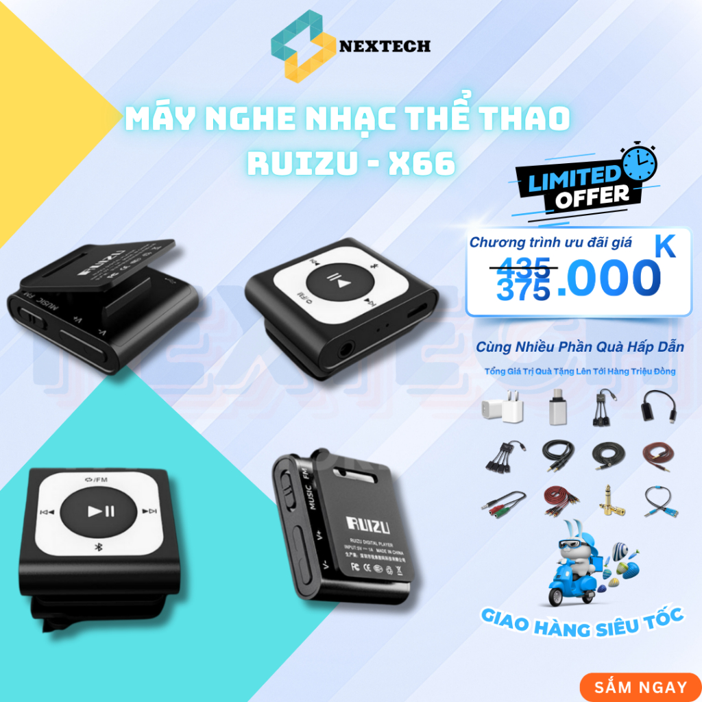 🎶 MÁY NGHE NHẠC THỂ THAO RUIZU X66 16GB BLUETOOTH 5.0 ÂM THANH SỐNG ĐỘNG 📻