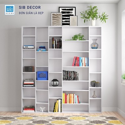 [Chỉ giao lắp tại TP.HCM] Kệ Gỗ Trang Trí Phòng Khách Hiện Đại SIB Decor KS2558 Thiết Kế Hình Khối Đứng