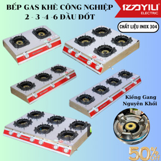  Bếp Gas Khò Công Nghiệp Chất Liệu INOX 304 Bếp Ga Khè Đôi Dùng Cho Nhà Hàng Quán Ăn 2,3,4,6 Đầu Đốt. BH 12 Tháng 