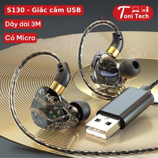 Tai nghe GAMING cho PC/Laptop nhét tai in ear dây dài 3M có mic đàm thoại jack USB và 3.5mm, bảo hành 12 tháng.