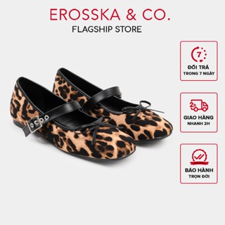 Erosska [FORM TO LÙI 1 SIZE] - Giày búp bê nữ retro kiểu giày ballet core da báo hottrend  - EL075