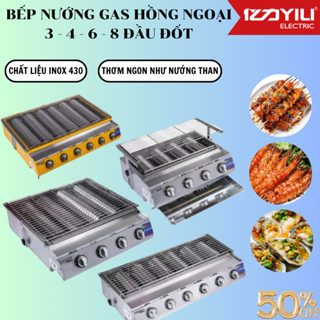 Bếp Gas Nướng Hồng Ngoại 4 6 8 Họng, Bếp nướng hàu và hải sản bằng gas dùng cho nhà hàng, quán ăn. Bảo Hành 12T