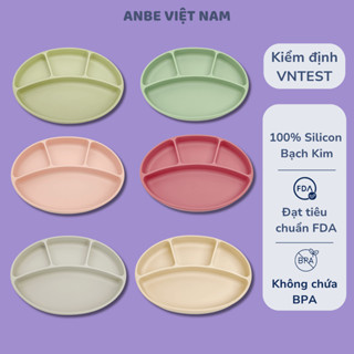 Khay Đựng Đồ Ăn Dặm Silicon Chống Đổ Đế Hít Có Nắp ANBE Việt Nam Kiểm Định An Toàn Dày Dặn Cho Bé