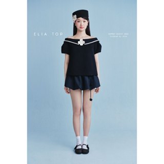 JOIE DES ROSES - Set áo trễ vai cổ thủy thủ ELIA Top và chân váy bí đính nơ WAVE Skirt