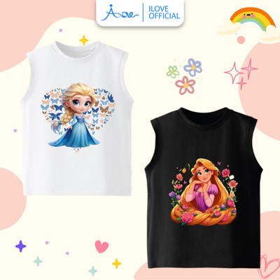 [HÀNG MỚI VỀ]Áo BA LỖ CÔNG CHÚA DISNEY, áo thun ba lỗ ILOVE chất COTTON mềm mịn, thoáng mát dành cho bé gái 10-32kg