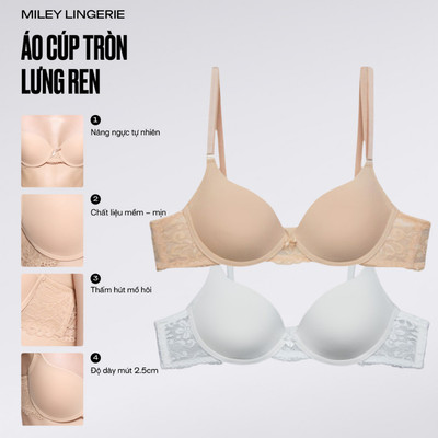 Set 2 Áo Ngực Nữ Cúp Tròn Phối Ren Miley Lingerie Thoáng Khí Mềm Mịn BRM002