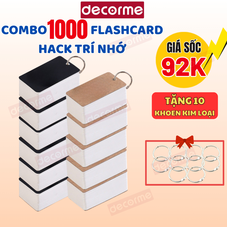 1000 thẻ Flashcard học từ vựng Decorme thẻ flashcards hack trí nhớ takenote hỗ trợ học ngoại ngữ