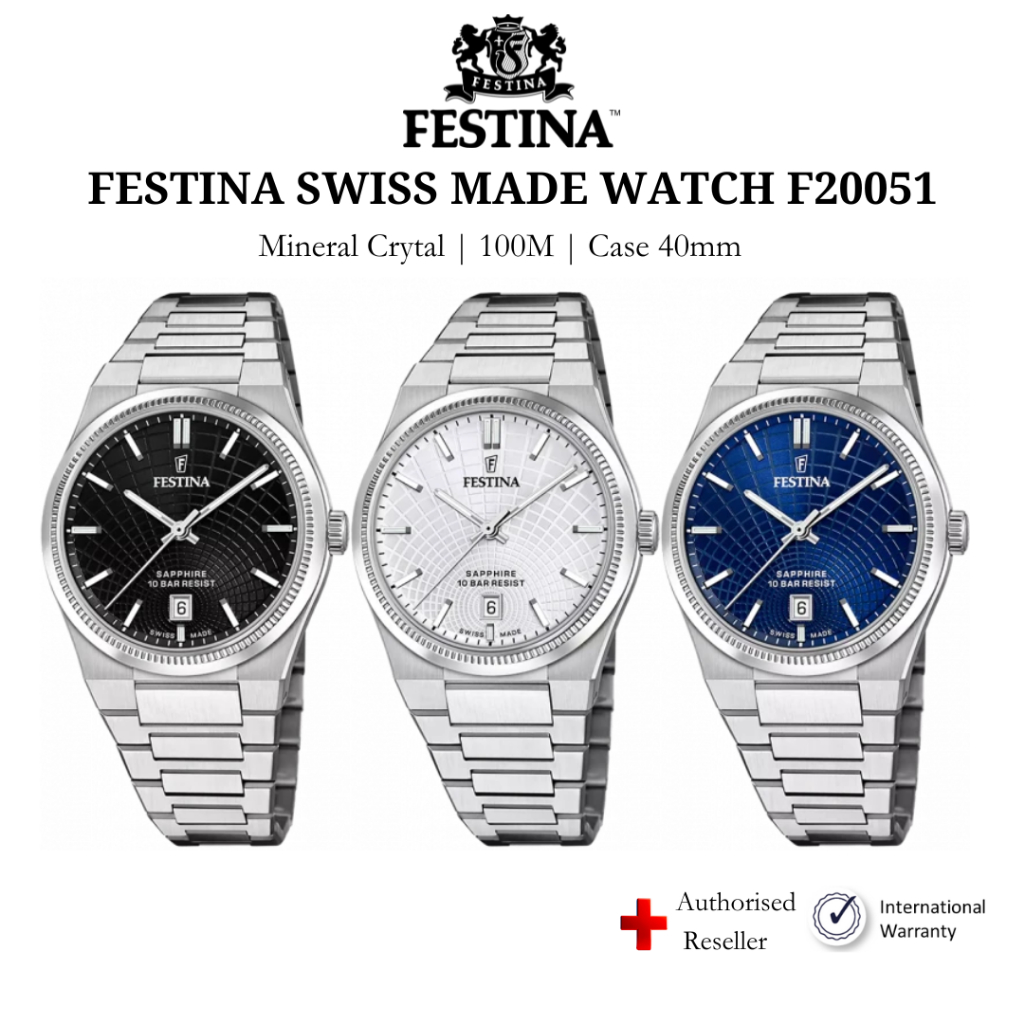 Đồng hồ nam Festina F20051 Swiss made - kính chống xước, chống nước 10ATM, chính hãng Thụy Sĩ