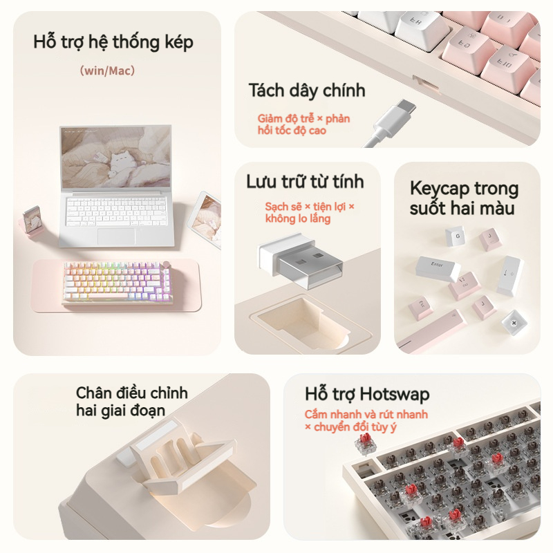 Bàn phím cơ gaming AK82 Không dây 2.4G/Bluetooth/có dây 87 phím 3 mode Hot-swap pin 5000mAh LED RGB cho máy tính/laptop | BigBuy360 - bigbuy360.vn