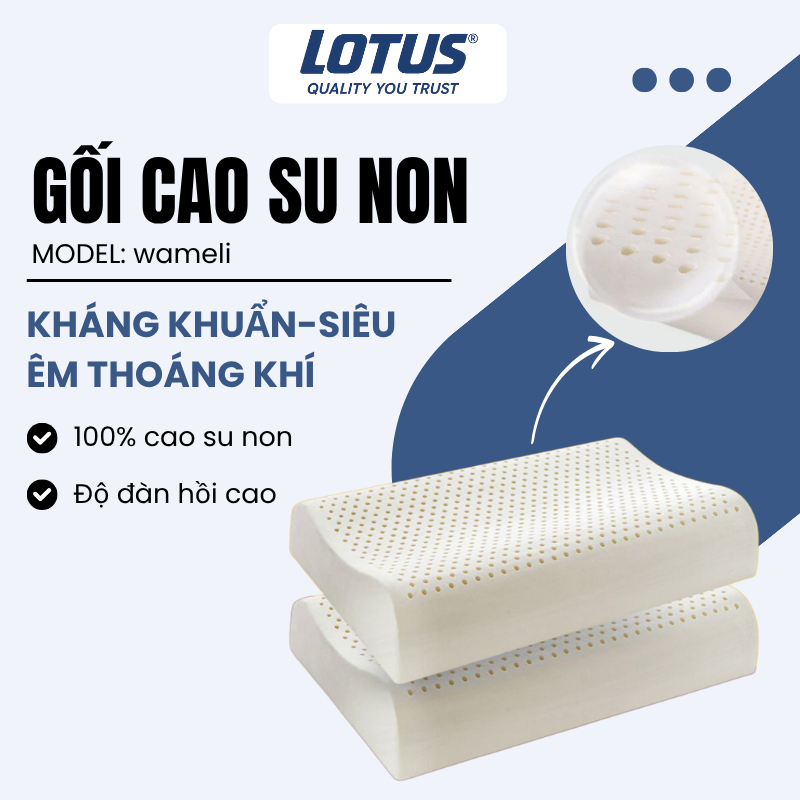 Gối cao su non Wameli mềm mại chống đau mỏi vai gáy, cao su tự nhiên, nâng cao chất lượng giấc ngủ