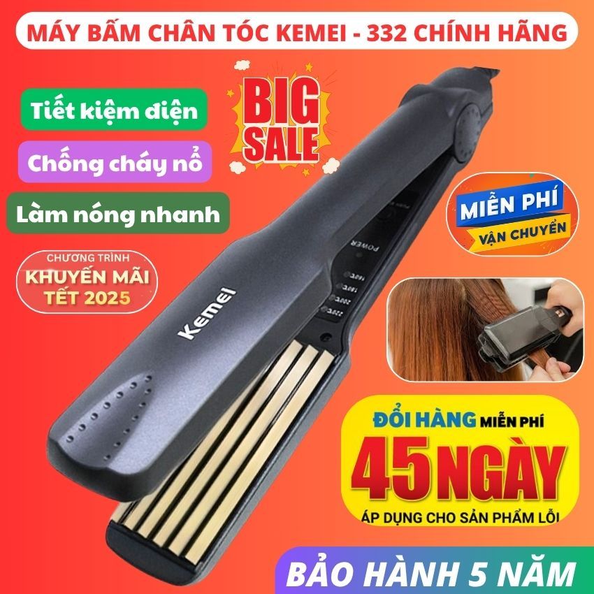 Máy bấm tóc kemei kemei 332 chuyên nghiệp, Máy làm tóc dập xù có 4 mức chỉnh nhiệt