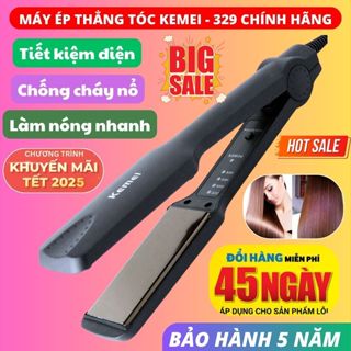 Máy ép tóc, Máy duỗi tóc thẳng chính hãng 4 mức nhiệt Kemei 329, Máy tạo kiểu tóc, Là thẳng tóc nhanh chóng