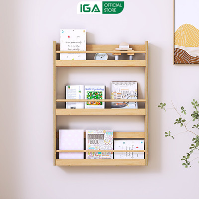 Kệ sách treo tường gỗ Plywood cao cấp decor phòng đẹp giúp tiết kiệm không gian thương hiệu IGA - GP399