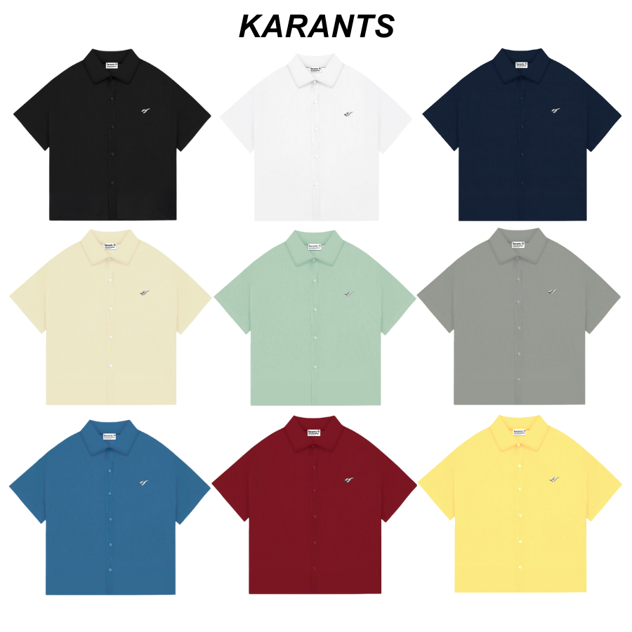 Áo Sơ Mi Trơn Logo KimLoại Karants Form Boxy Vải Cotton Lạnh Premium Nam Nữ Unisex Menswear Hot Trend 2025 - KR216