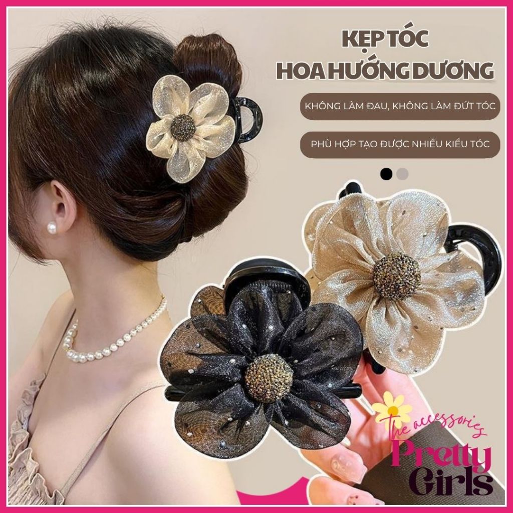 Kẹp tóc nữ hoa voan lưới hàn quốc acrylic mùa hè phụ kiện tóc thời trang