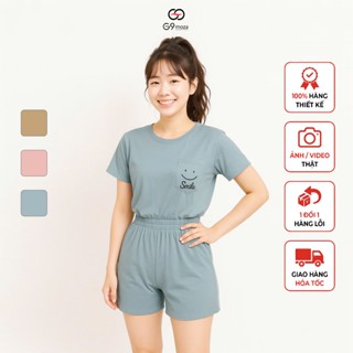 Bộ đồ nữ cộc tay in smile G9moza, chất cotton mềm mịn thoáng mát