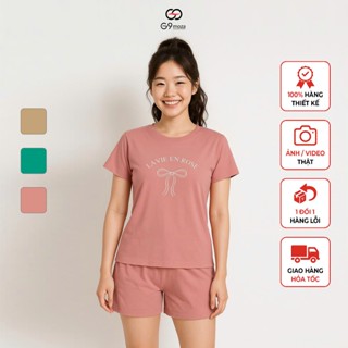 Bộ đồ nữ cộc tay in nơ G9moza, chất cotton mềm mịn thoáng mát
