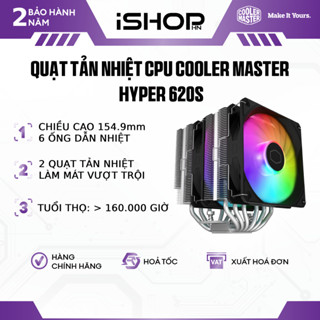Quạt Tản Nhiệt CPU Cooler Master HYPER 620S, tháp quạt kép làm mát vượt trội, đèn ARGB, hàng chính hãng - Bảo hành 2 năm