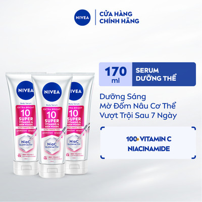 Bộ 3 Serum Dưỡng Thể NIVEA 10 Super Vitamins & Skin Foods Sáng Da Mờ Thâm Sau 5 Ngày (170 ml) - 93830x3