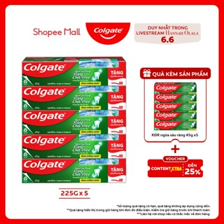 [Hannah Olala x Colgate] Bộ 5 Kem đánh răng Colgate ngừa sâu răng răng chắc khỏe 225g/tuýp tặng bàn chải