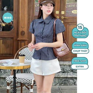Áo kiểu babydoll kẻ chiết eo Miho House