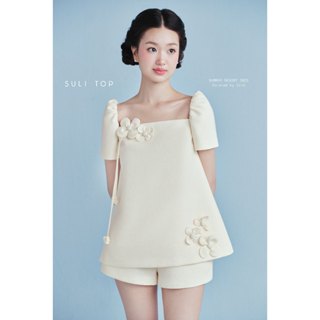 JOIE DES ROSES - Set áo cổ vuông đính hoa vải Suli Top và quần short có túi Zina Short