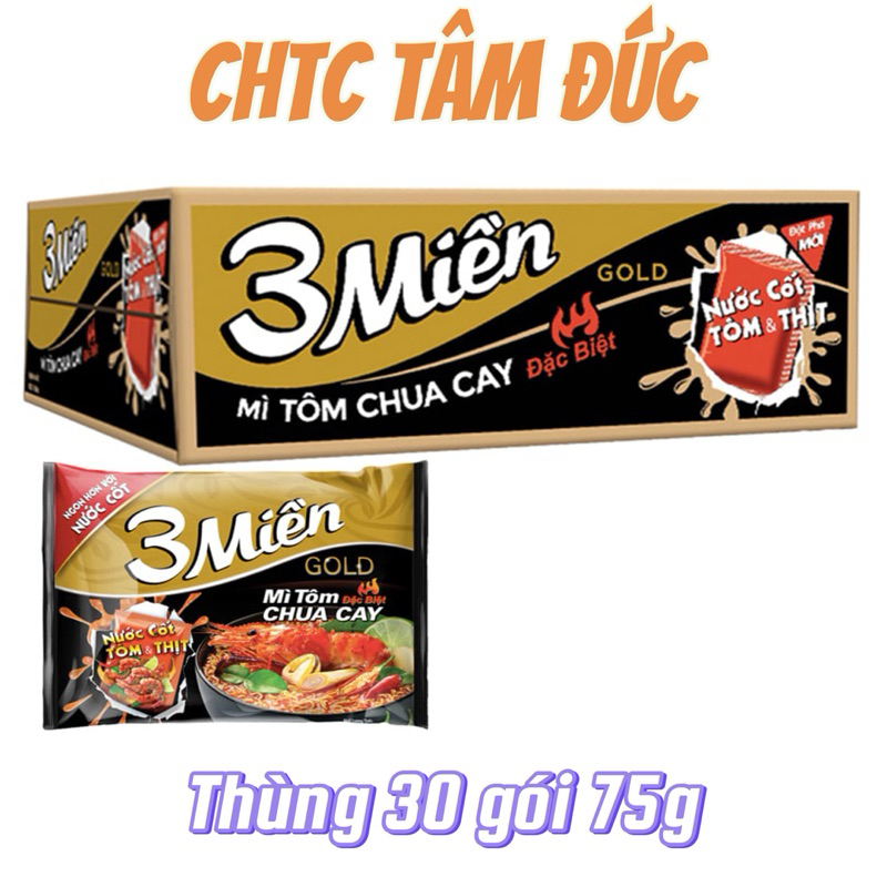 Thùng Mì 3 Miền Gold tôm chua cay đặc biệt gói 75g