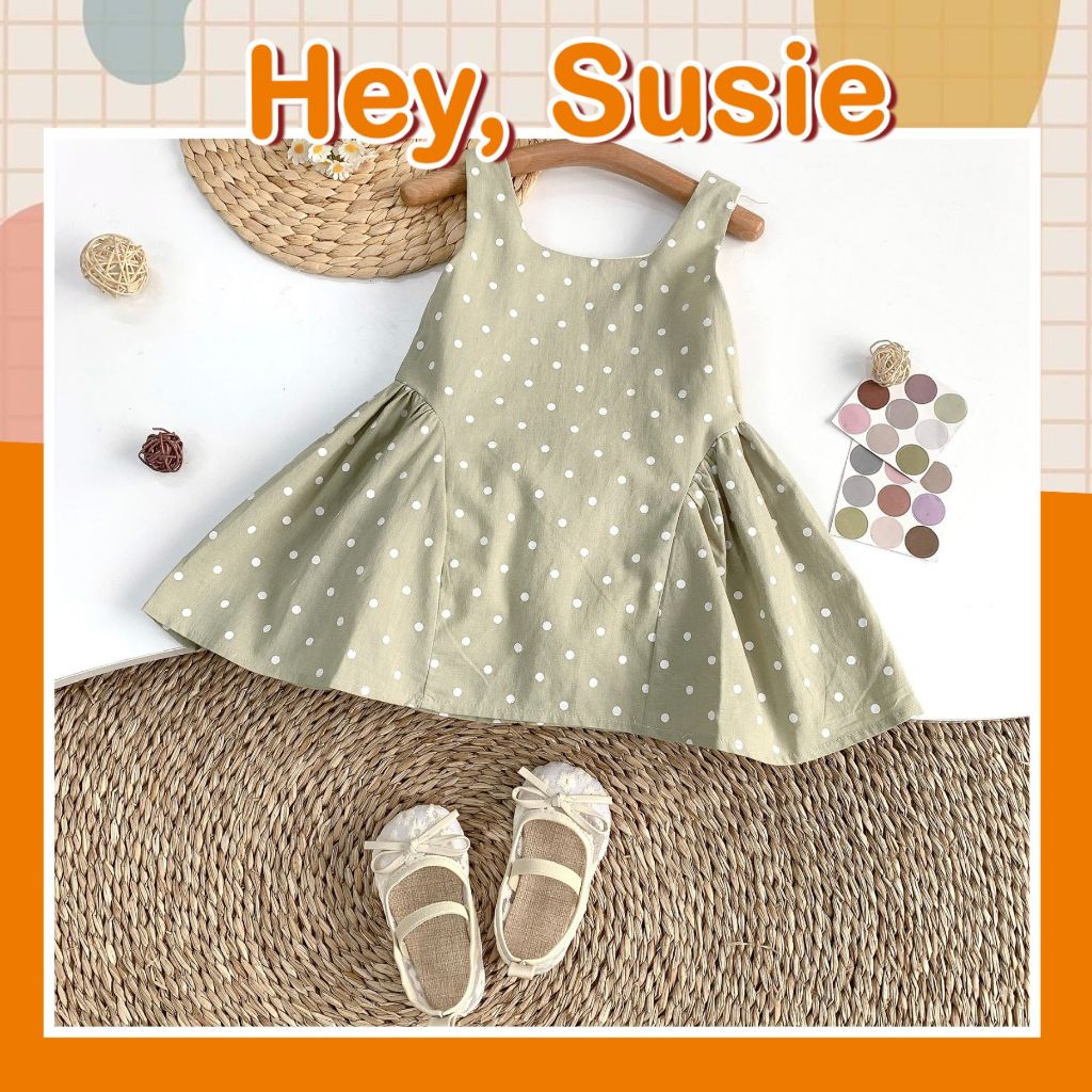 Váy Xanh Chấm Bi Nơ Lưng Cho Bé Gái Size 8-23kg Hey Susie V3523