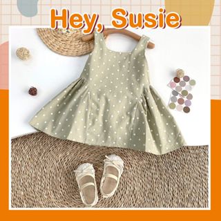 Váy Xanh Chấm Bi Nơ Lưng Cho Bé Gái Size 8-23kg Hey Susie V3523