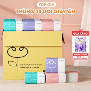 Giấy ăn gấu trúc, thùng 30 gói rút 3 màu Top Gia cao cấp, mềm mịn, an toàn