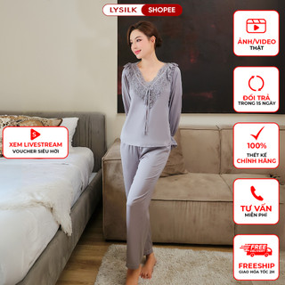  Bộ Mặc Nhà Nữ LYSILK Đồ Ngủ Lụa Cao Cấp Thiết Kế Áo Dài Tay Quần Dài BN459 