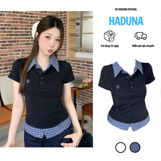 Áo Thun Tay Ngắn Giả Hai Lớp Sơ Mi Trong Cổ Bẻ Thời Trang Phong Cách Hàn Quốc Mới HADUNA