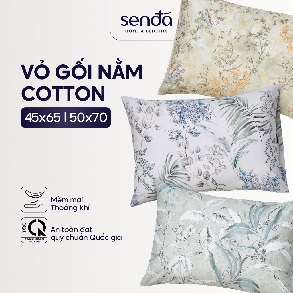 Vỏ gối Cotton Twill 40s 50x70 45x65 cm Sen Đá Home Bedding họa tiết hoa đẹp, bao áo gối nằm cotton t