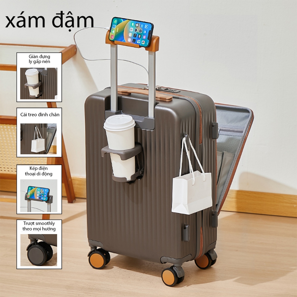 Vali doanh nhân có ngăn riêng đựng laptop 15,6 inch. Túi có khóa 2 ngăn an toàn. size20 4 bánh quay 360 4 bánh quay 360