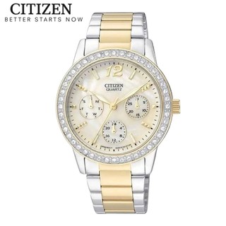 Đồng hồ nữ citizen pin-quartz đính đá swarovski dây thép không gỉ ed8094-52n - mặt vàng