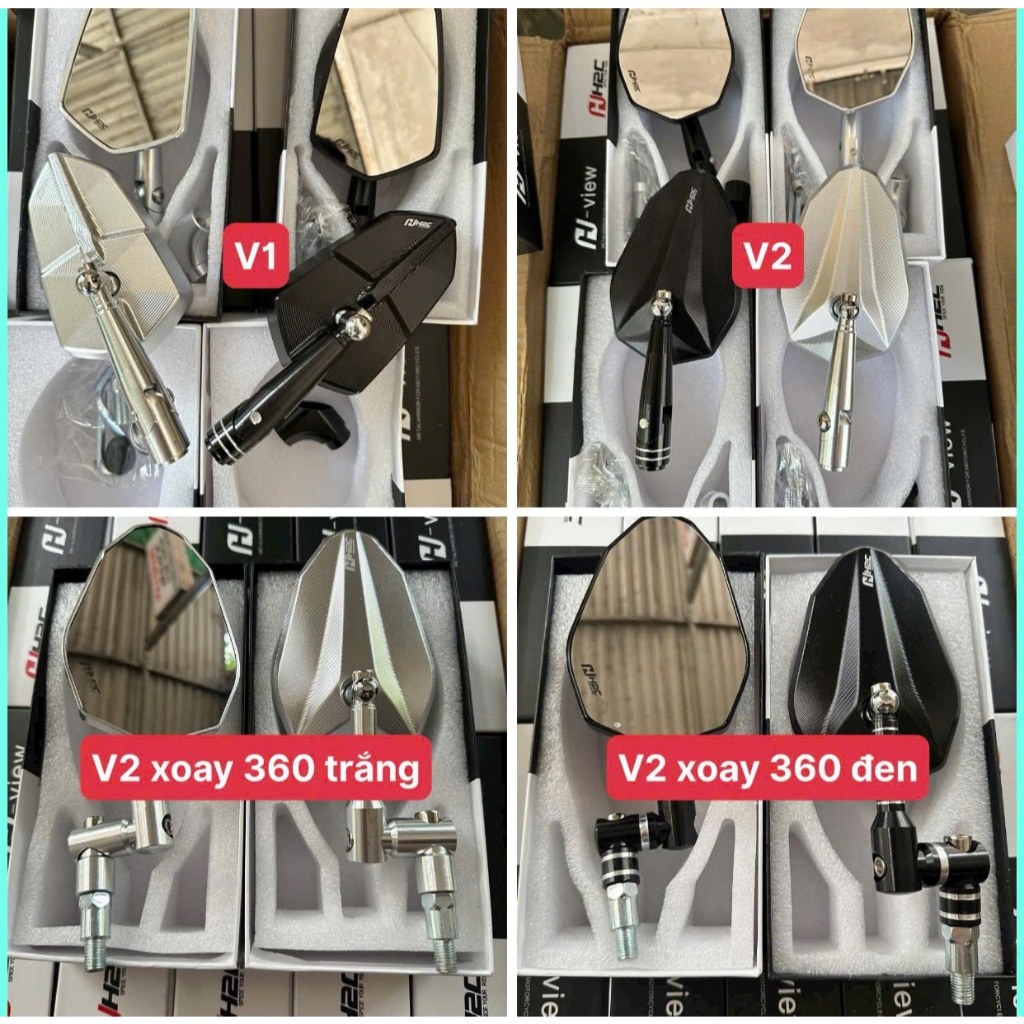 Gương h2c 360 độ v2 Full nhôm cnc xịn chính hãng