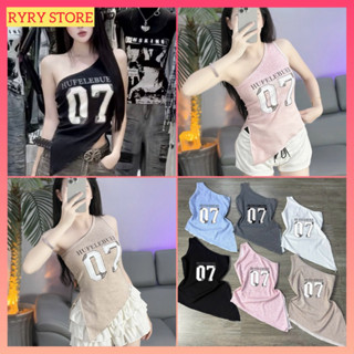 Áo croptop một vai nữ tà xéo in số 07 chất vải tăm len cotton cá tính phong cách Hàn Quốc