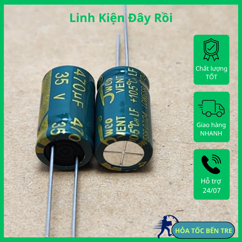 5 cái tụ điện hóa 470uF 35V 470uF35V 10x17MM xanh lá