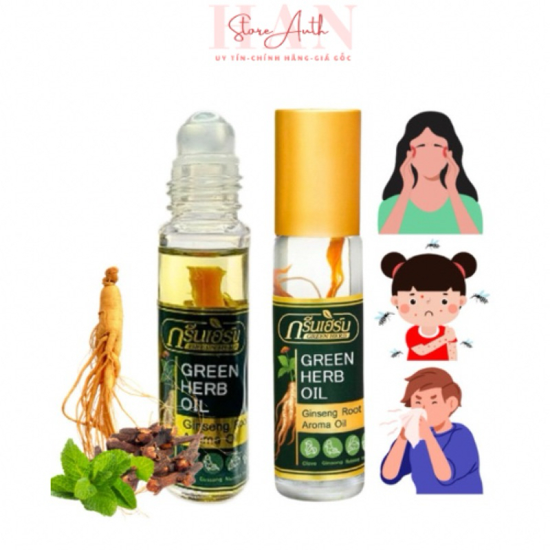 [Chính Hãng Giá Gốc] [Mẫu Mới] Dầu gió lăn nhân sâm Green Herb Oil 8ml Thái Lan, dầu gió thái lan dạ