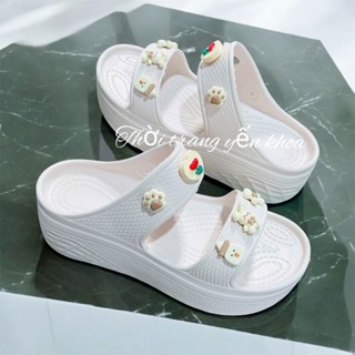 Dép Bánh Mì 2 Quai nữ Đế Cao 5 cm Gắn Cham Xinh CuTe Mềm ,Nhẹ Êm