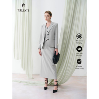 Walenty Vestegra - Set Blazer phối cùng Gile, Chân váy ống dài hoặc quần đứng xám sọc trắng cao cấp
