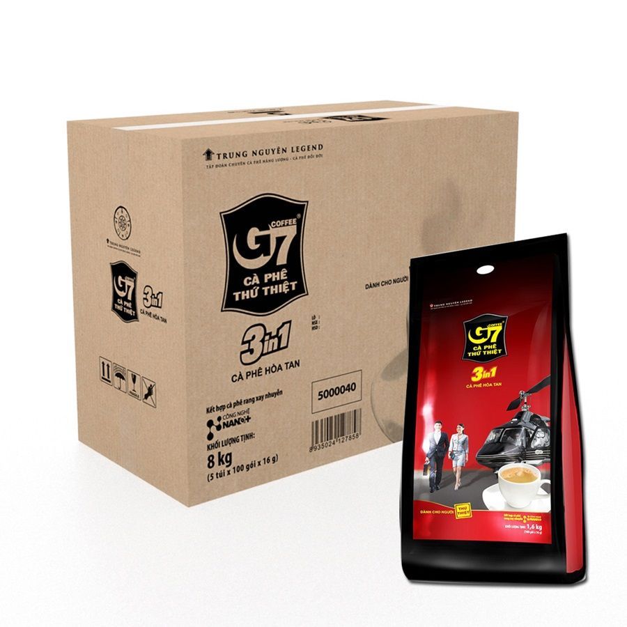 (DATE 11/27) 1 Thùng Cà phê Sữa G7 3in1 - Bịch 100 sticks 16gr - Thùng 5 bịch