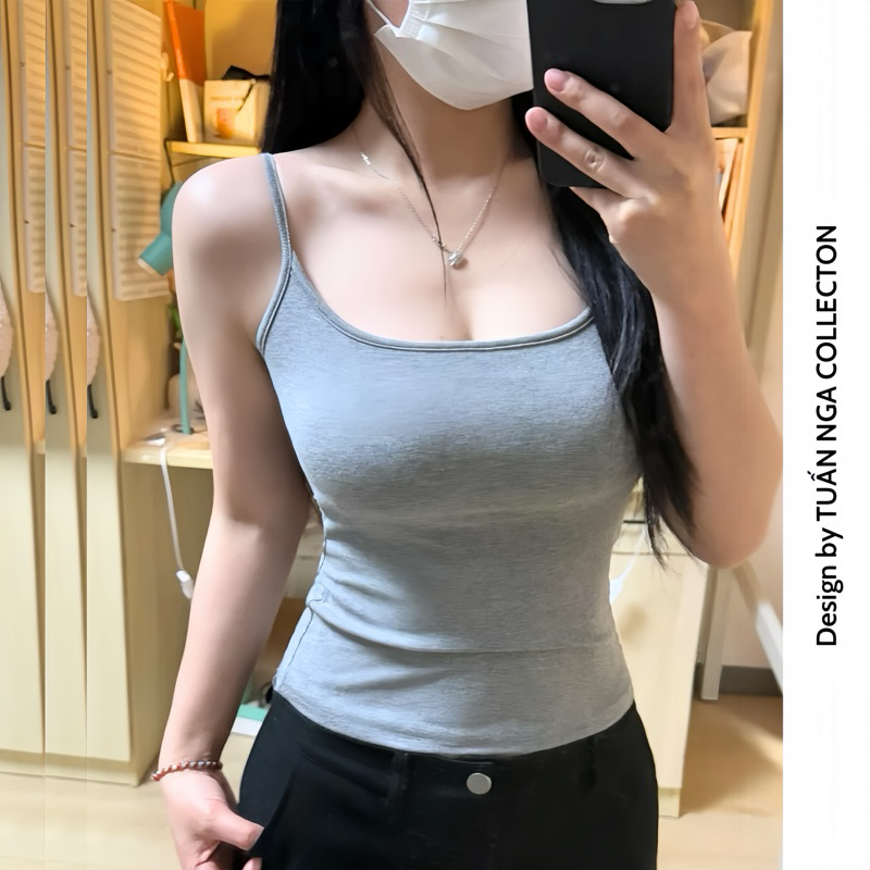 Áo hai dây form dáng dài CÓ MÚT NGỰC TUẤN NGA COLLECTION ôm body, vải borip cotton 100% co dãn mềm mại