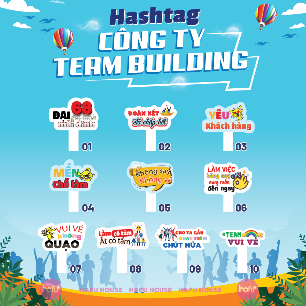 HASHTAG & BẢNG CẦM TAY DÀY 5mm CHỤP HÌNH CÔNG TY - TEAM BUILDING HAFU HOUSE [1-50]