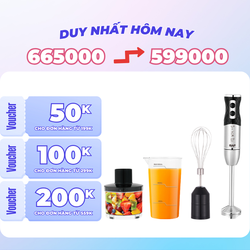 Máy Xay Cầm Tay RAF 4in1 Công Suất Lớn Máy Xay Đa Năng 1600W Chế Biến Đồ Ăn Dặm Xay Sinh Tố, Đánh Trứng, Xay Hoa Quả